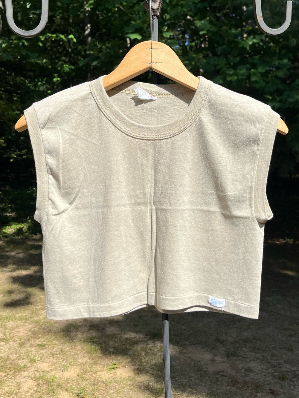 80s Savage Retro Cropped Muscle Tank Size M Tan Athleisure Sporty Summer